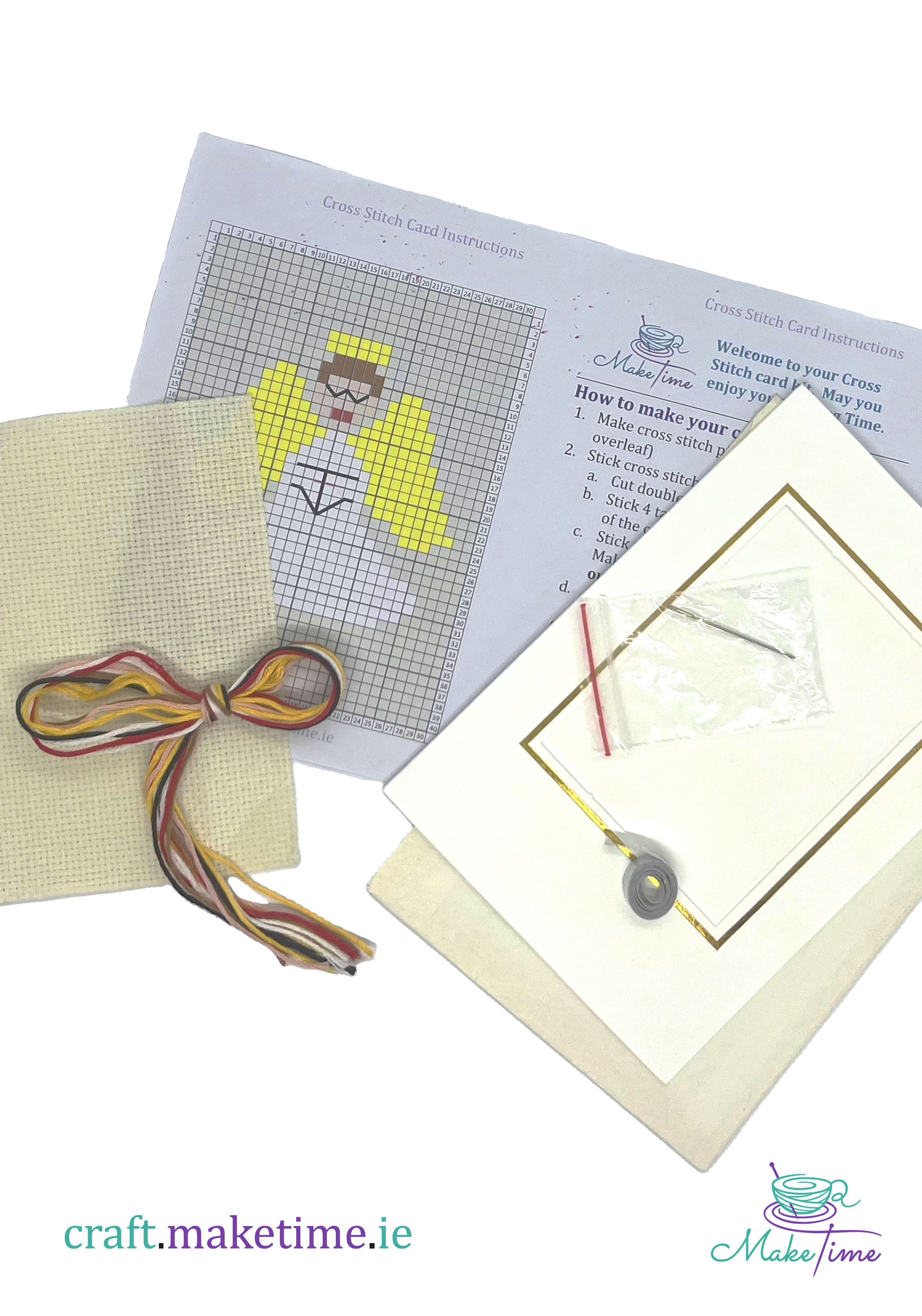 Christmas Angel cross stitch card kit with thread, instructions, card, needle
