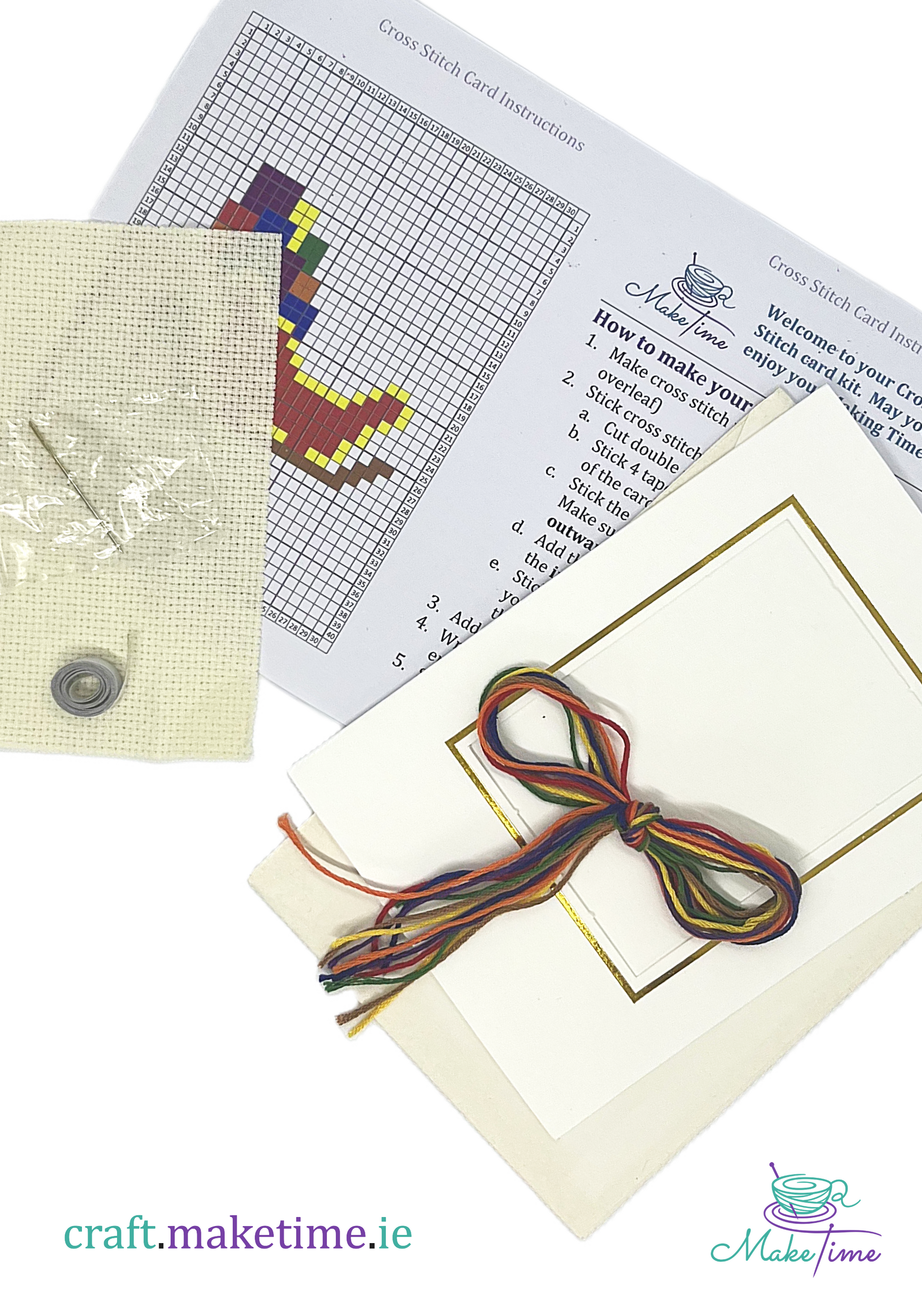 Santas sleigh cross stitch kit, including instructions, thread, fabric and card